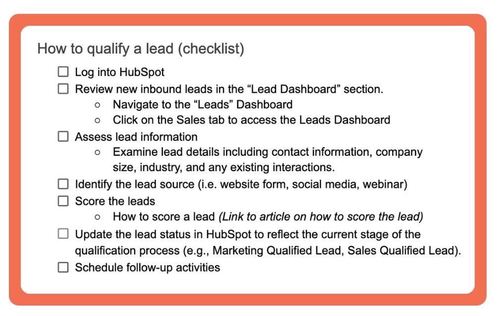 Business Sales SOP example for qualifying a lead