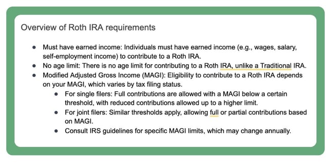 credit union sop example for Roth IRA requirements
