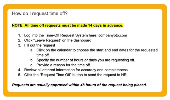 HR standard operating procedure example for requesting time off
