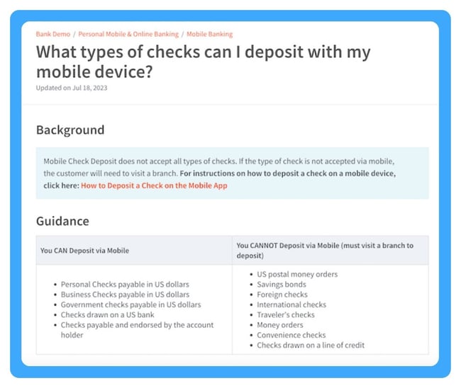 Reference Guide SOP example of how to deposit a check on a mobile device