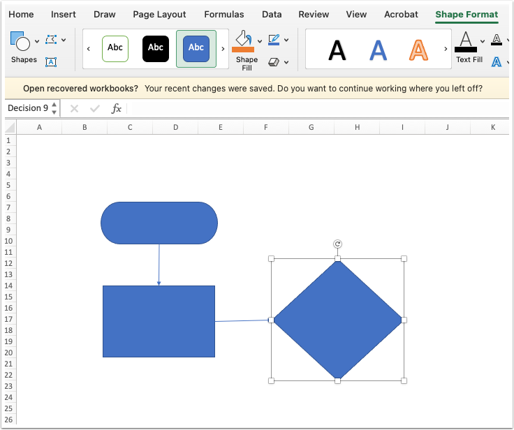 Add arrows to flowcharts in Excel