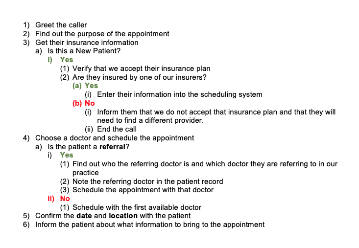 Call flow patient scheduling example